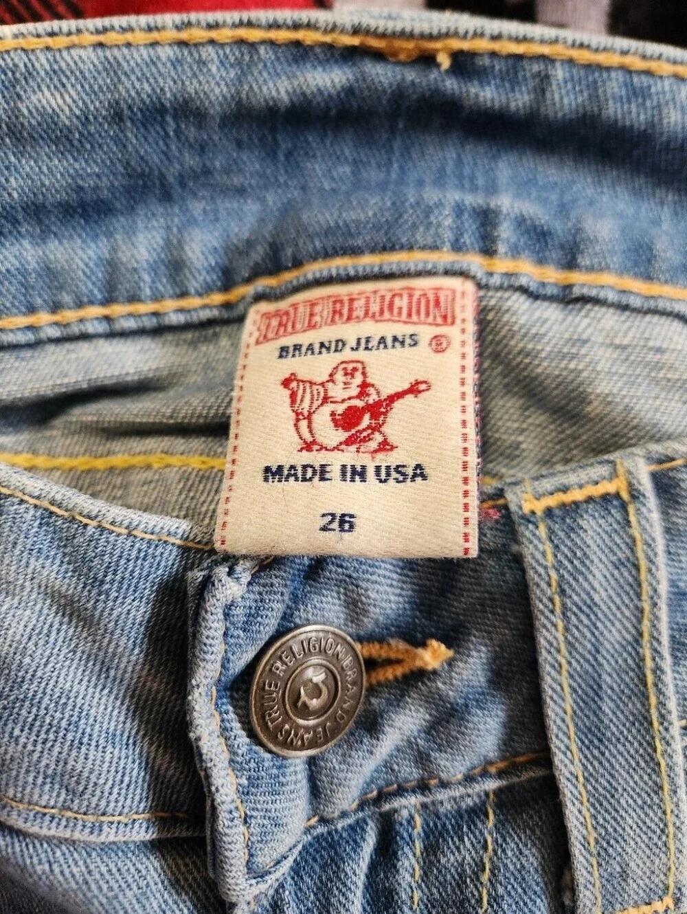 True Religion Y2K Caroline Lady Godiva Patch Low Rise Flare Jeans 26 Premium! - Picture 8 of 11